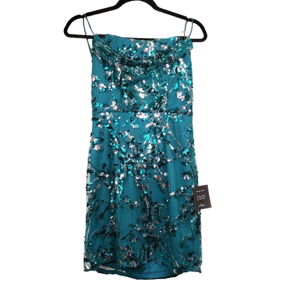 Lulu's Womens Sleeveless Teal Green Sequin Lace Up Mini Dress Size L NWT - Picture 5 of 7